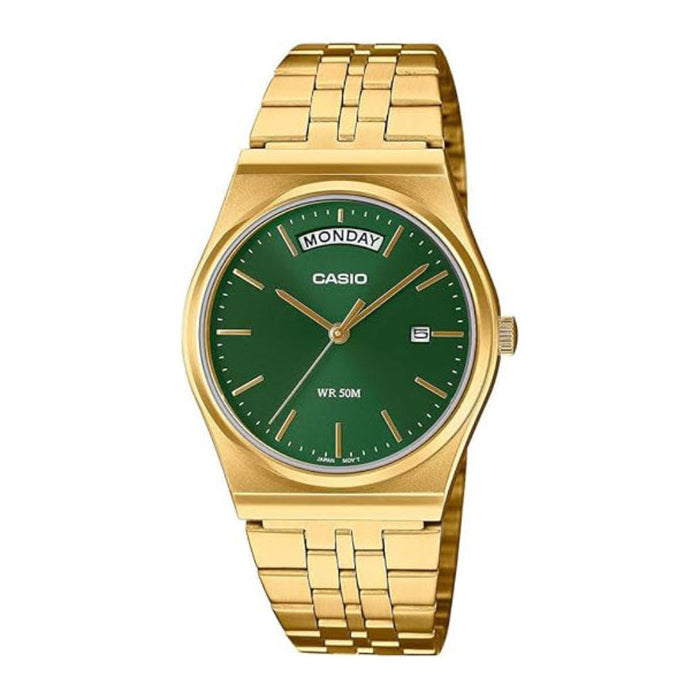 Casio Men's Green Dial Gold Tone Stainless Steel Band Analog Japanese Quartz Watch - MTP-B146G-3AVDF