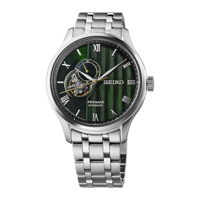 Seiko Presage Men's Green Dial Silver Stainless Steel Band Analog Automatic Watch - SSA463
