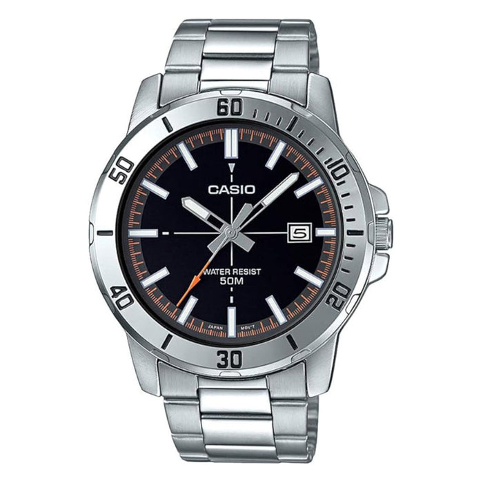 Casio Men's Black Dial Silver Stainless Steel Band Analog Japanese Quartz Watch - MTP-VD01D-1E2VUDF
