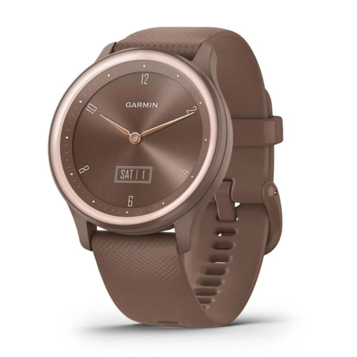 Garmin vivomove Sport Cocoa Case and Silicone Band with Peach Gold Accents Health and Wellness Features Touchscreen Hybrid Smartwatch - 010-02566-02