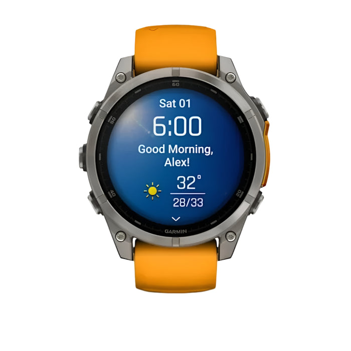 Garmin fēnix 8 Unisex Titanium with Spark Orange/Graphite Band Amoled Sapphire Long-Lasting Battery Life Dive-Rated Built-in LED Flashlight 47 Millimeters Premium Multisport GPS Smartwatch - 010-02904-10