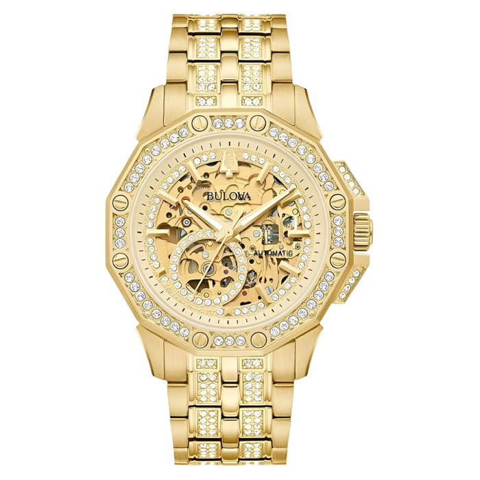 Bulova Men's Gold Dial Gold Stainless Steel Band Analog Automatic Watch - 98A292
