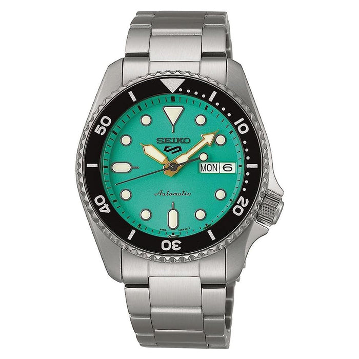 SEIKO Men's Mint Green Dial Silver Stainless steel Band Analog 5 Sports  Automatic Watch - SRPK33