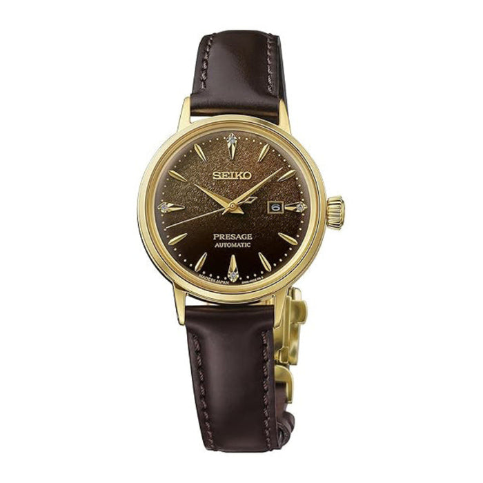 Seiko Women's Brown Dial Dark Brown Leather Band Analog Automatic Watch - SRE020