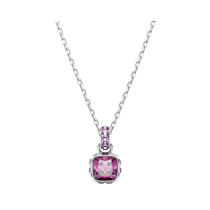 Swarovski Women's Pink Square-Cut Stone and Crystals in a Rhodium-Finished Setting February Birthstone Pendant Necklace - 5651708