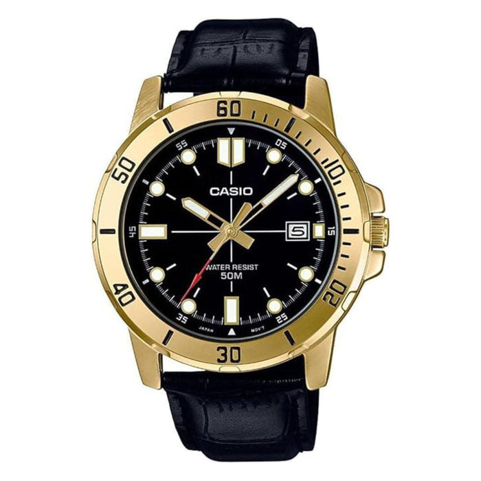 Casio Men's Black/Gold Dial Black Leather Band Analog Automatic Watch - MTP-VD01GL-1EVUDF