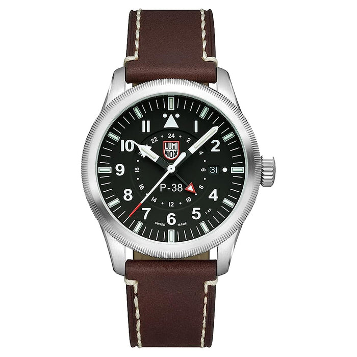 Luminox Men's Black Dial Brown Leather Band Swiss Quartz Pilot Watch - XA.9521
