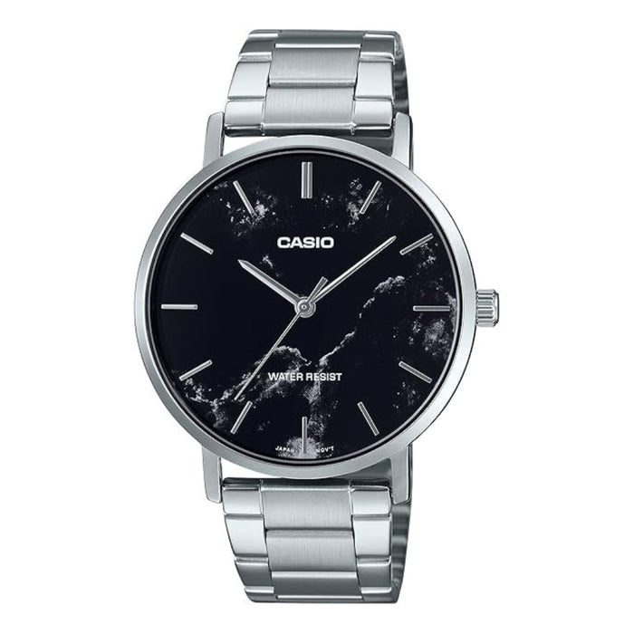 Casio Men's Black Dial Silver Stainless Steel Band Analog Japanese Quartz Watch - MTP-VT01DM-1AUDF