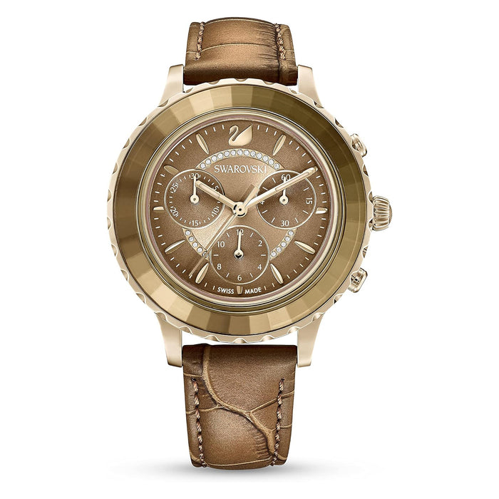 Swarovski Women's Brown Dial Leather Band Octea Lux Crystal Chronograph Swiss Quartz Watch - 5632260