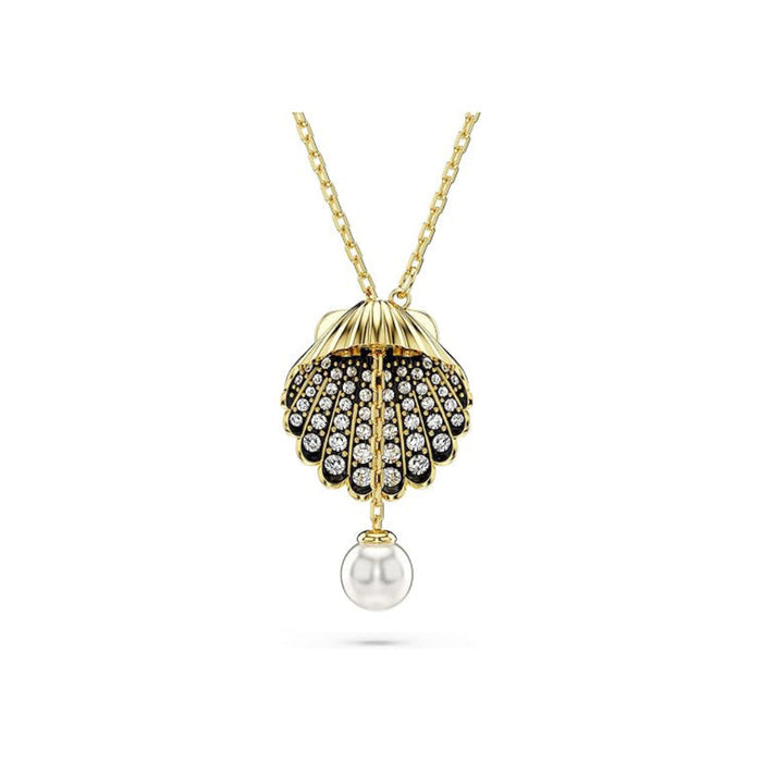 Swarovski Women's Shell Pendant with Crystal Pearl and Clear Round-Cut Crystals in a Gold-Tone Finished Setting Idyllia Y Pendant Necklace - 5683968