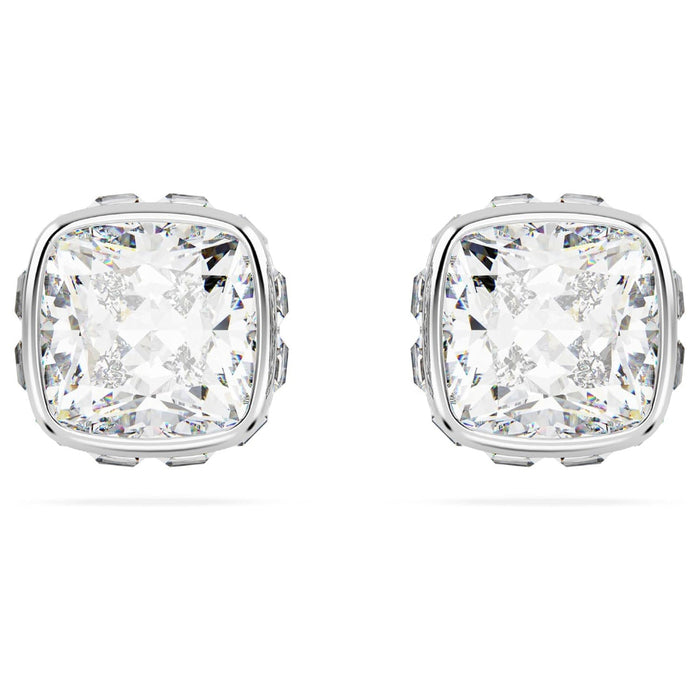 Swarovski Women's Clear Square-Cut Stone and Crystals in a Rhodium-Finished Setting April Birthstone Stud Earrings - 5661957