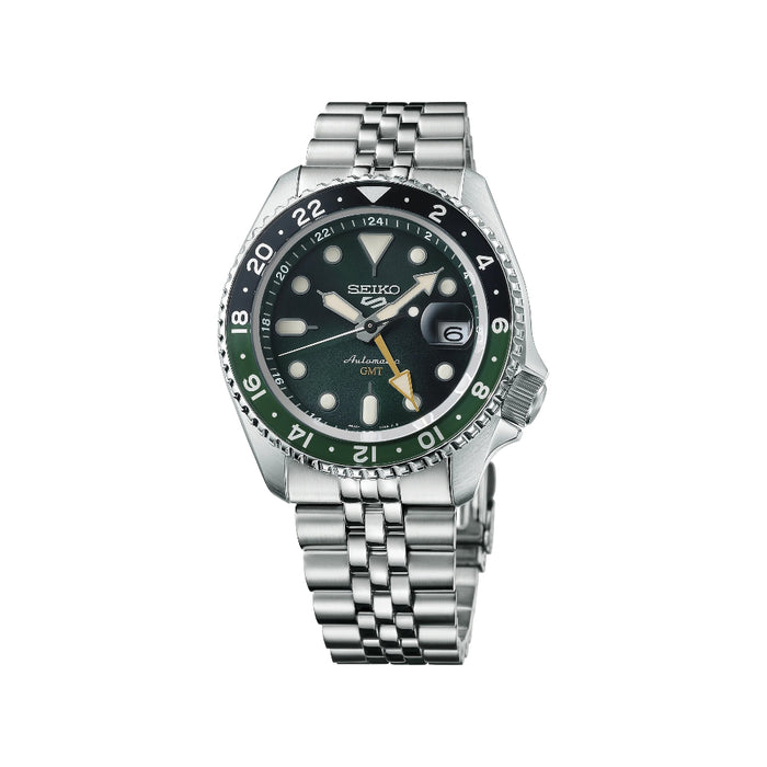 Seiko Men's Green Dial Silver Stainless Steel Band Analog Automatic Watch - SSK035