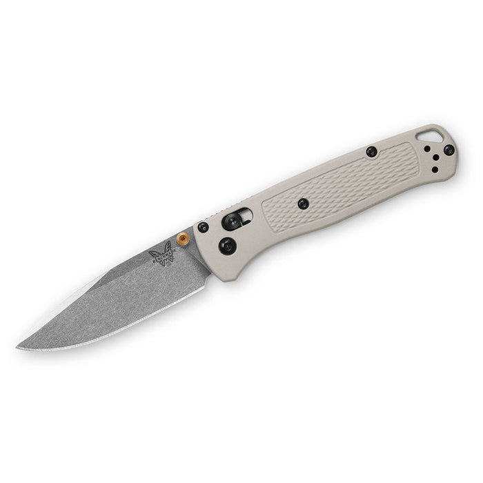 Benchmade S30V Satin Plain Blade Tan Grivory Handles Gold Accents Bugout AXIS Folding Knife - BM-535-12