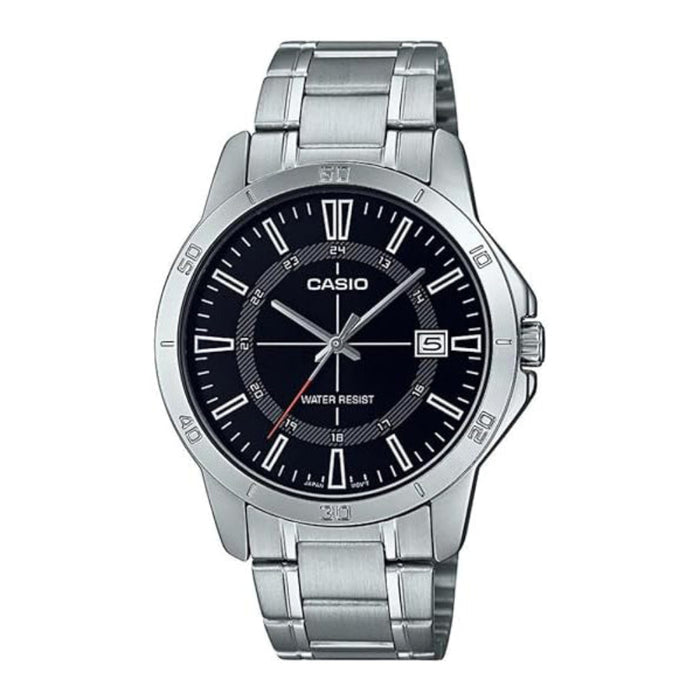 Casio Men's Black Dial Silver Stainless Steel Band Analog Japanese Quartz Watch - MTP-V004D-1CUDF