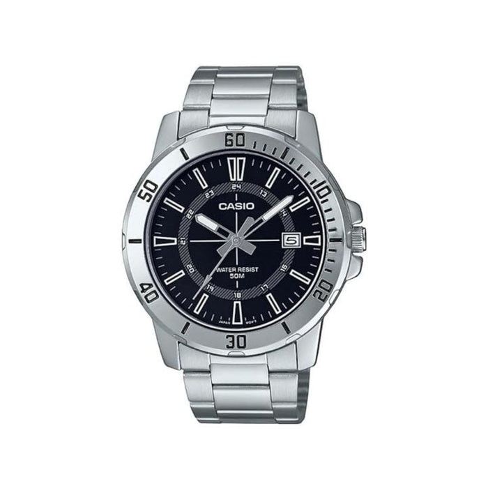 Casio Men's Black dial Silver Band Analog Quartz Watch - MTP-VD01D-1CVUDF