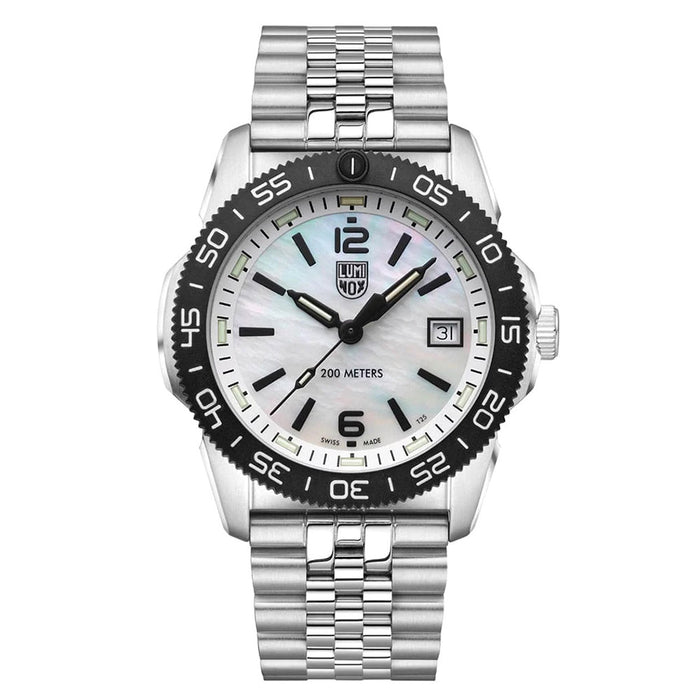 Luminox Men's Mother of Pearl Dial Silver Stainless Steel Band Sea Pacific Diver Ripple Dive Swiss Quartz Watch - XS.3126M