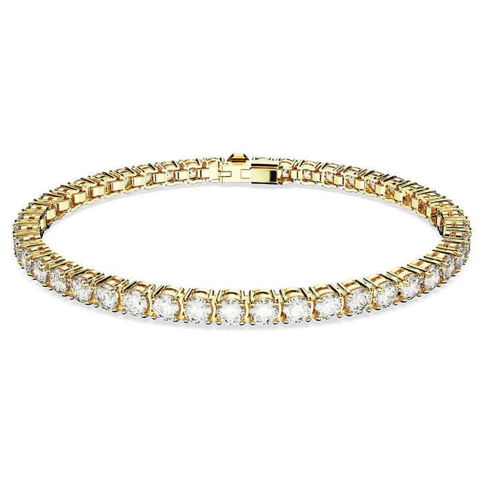 Swarovski Part of the Matrix Tennis Collection Women's Round Clear Stones on Gold-Tone Finished Band Medium Size Matrix Tennis Bracelet - 5657664