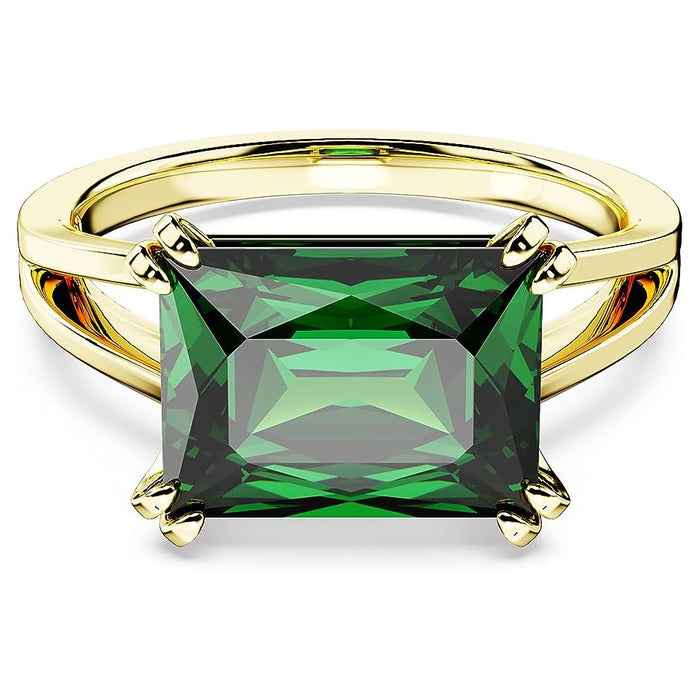 Swarovski Part of the Stilla Collection Women's Green Rectangular-Cut Stone in a Gold-Tone Finished Setting Size 9 Stilla Cocktail Ring - 5677145