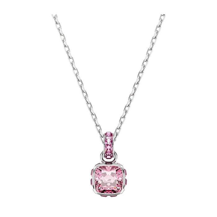 Swarovski Women's Pink Square-Cut Stone and Crystals in a Rhodium-Finished Setting October Birthstone Pendant Necklace - 5651791