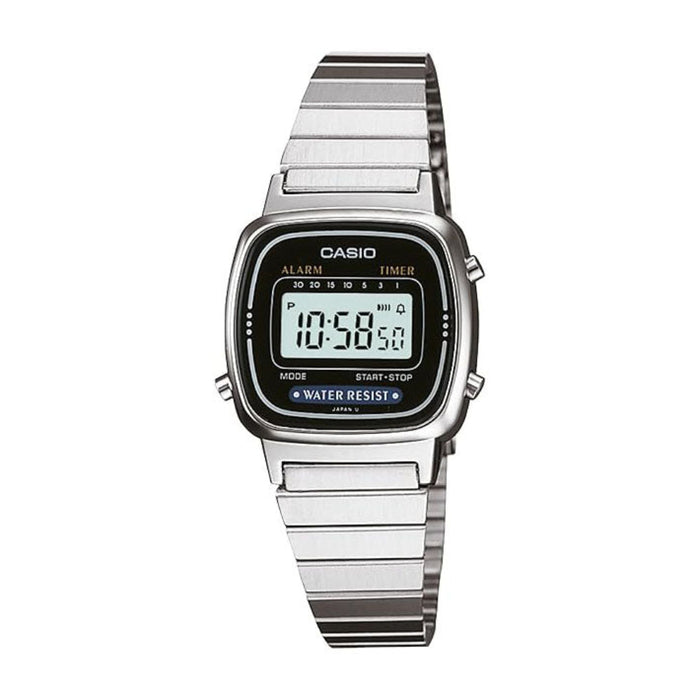 Casio Ladies Multicolor Dial Grey Stainless Steel Band Digital Quartz Watch - LA670WA-4DF-M