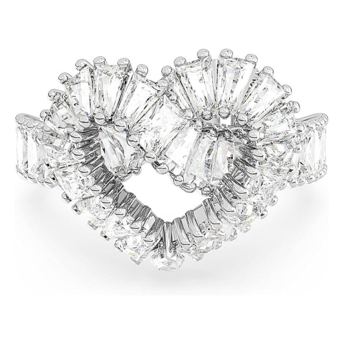 Swarovski Women's Woven Heart-Shaped Ring with Clear Crystals on a Rhodium Finished Setting Size 5 Matrix Cocktail Ring - 5648290