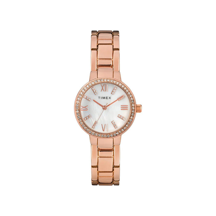 Timex Womens Dress Rose Gold-Tone Bracelet Mother of Pearl Analog Dial Swarovski Crystals Watch - TW2T58500