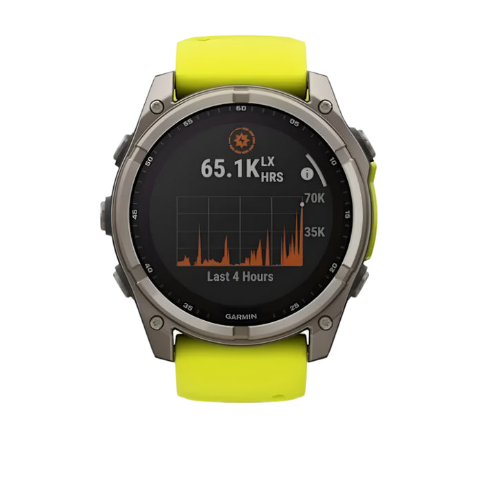 Garmin fēnix 8 Unisex Titanium with Amp Yellow/Graphite Band Solar Amoled Sapphire Long-Lasting Battery Life Dive-Rated Built-in LED Flashlight 51 Millimeters Premium Multisport GPS Smartwatch - 010-02907-20