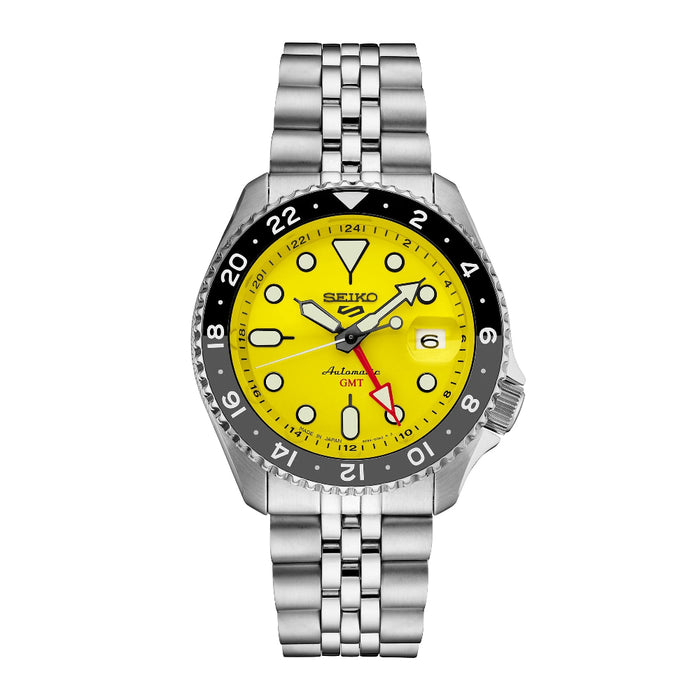 Seiko Men's Yellow Dial Silver Stainless Steel Band Mechanical Watch - SSK017