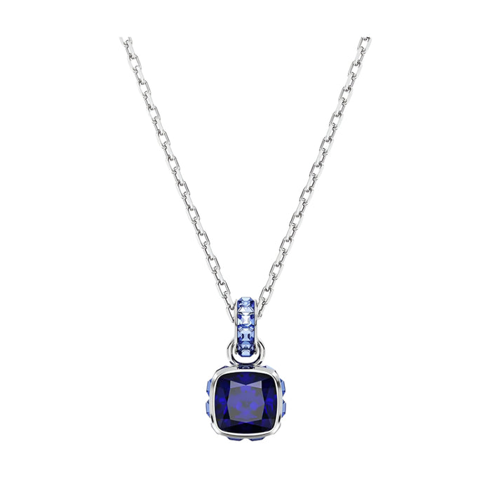 Swarovski Women's Blue Square-Cut Stone and Crystals in a Rhodium-Finished Setting September Birthstone Pendant Necklace - 5651790