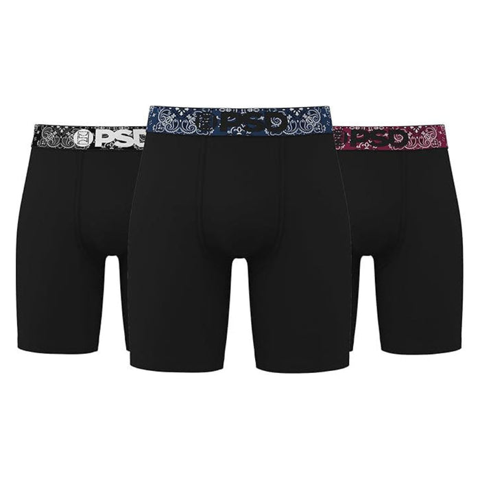 PSD Men's Dark Paisley Cotton Solids 3 Pack Boxer Briefs Medium Underwear - 325180189-BLK-M