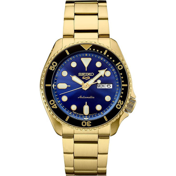 Seiko Men's Blue Dial Gold Stainless Steel Band Mechanical Watch - SRPK20