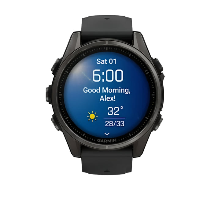 Garmin fēnix 8 Unisex Carbon Gray DLC Titanium with Pebble Gray Band Amoled Sapphire Long-Lasting Battery Life Dive-Rated Built-in LED Flashlight 43 Millimeters Premium Multisport GPS Smartwatch - 010-02903-20