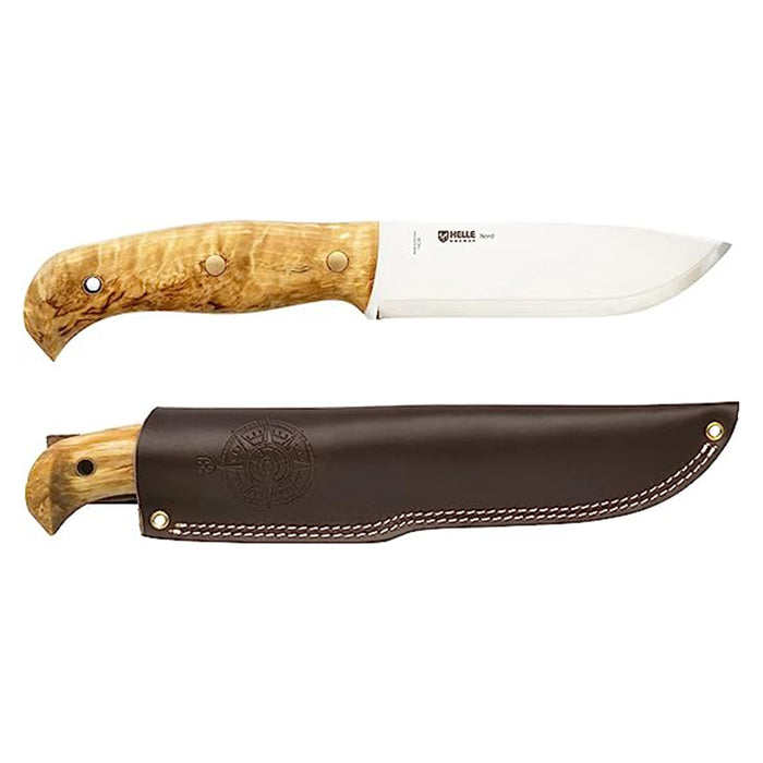 HELLE Curly Birch Wood Handle Stainless Steel Blade Drop Point Fixed  Knife - HELLE670