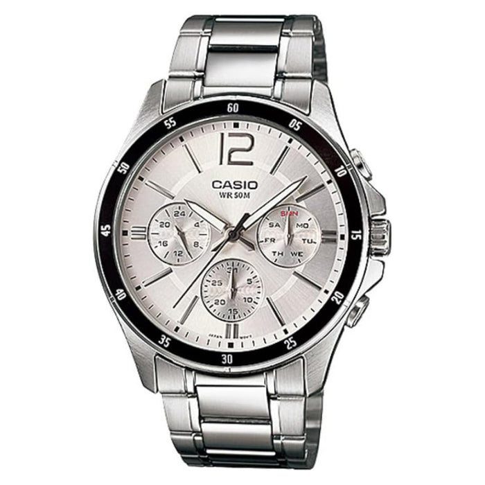 Casio Men's Silver Dial Silver Stainless Steel Band Analog Japanese Quartz Watch - MTP-1374D-7AVDF