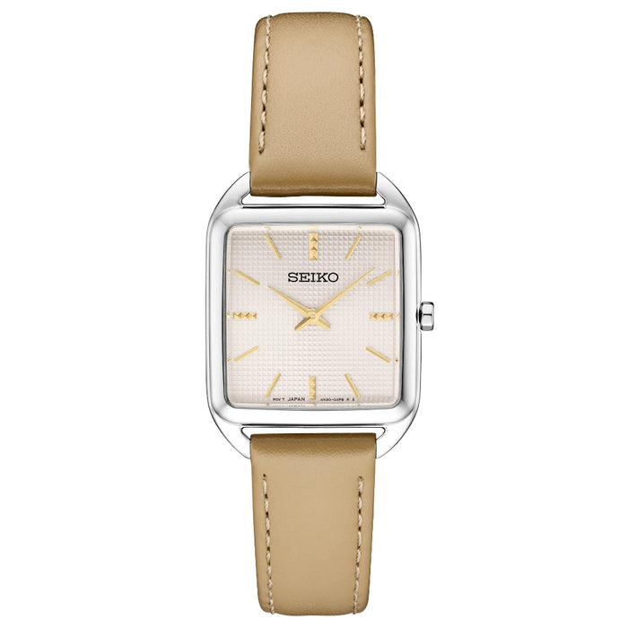Seiko Essentials Collection Women's Pink Dial Beige Leather Strap Quartz Watch - SWR089