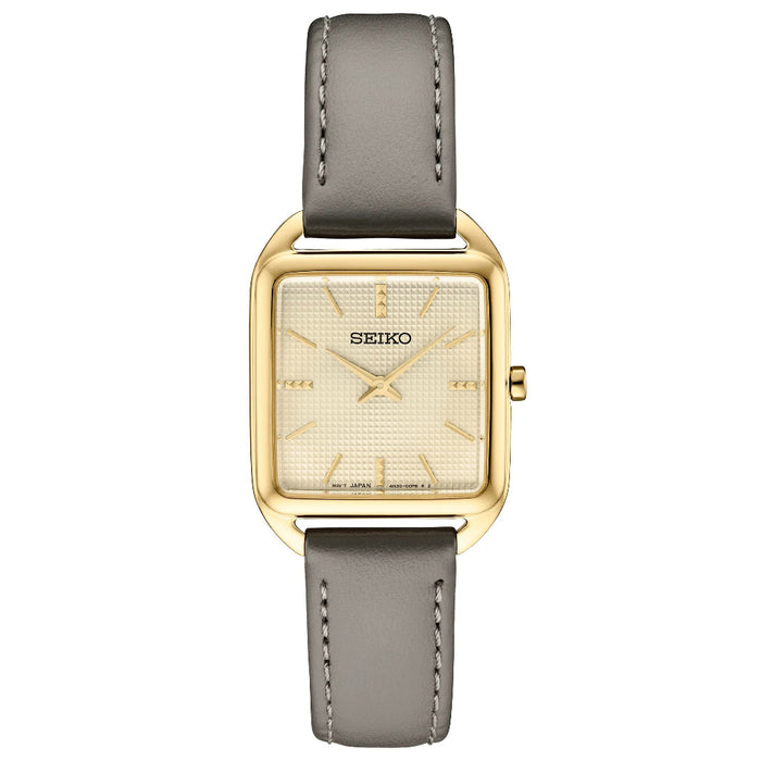 Seiko Essentials Collection Women's Champagne Dial Gray Leather Strap Quartz Watch - SWR090