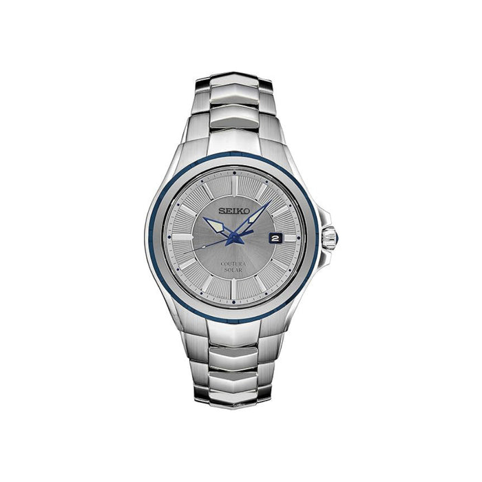 Seiko Men's Silver Dial Silver Stainless Steel Band Analog Solar Watch - SNE565