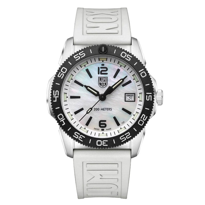 Luminox Men's Mother of pearl Dial White Rubber Band Sea Pacific Diver Ripple Dive Swiss Quartz Watch - XS.3128M