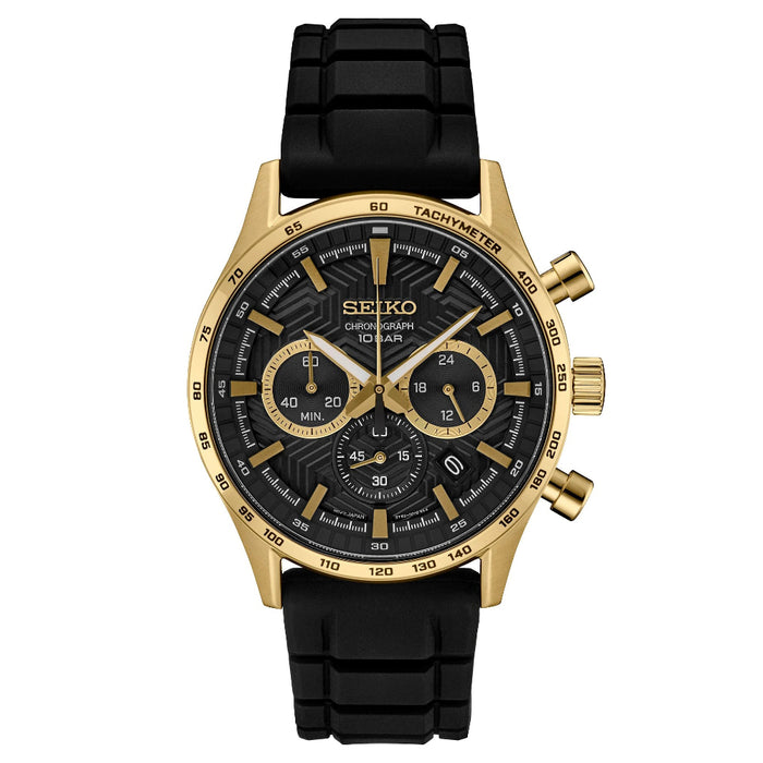 Seiko Essentials Collection Men's Black Dial Black Silicone Strap Chronograph Watch - SSB446
