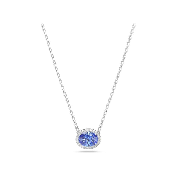 Swarovski Women's Blue Oval-Cut Stone and Clear Pavé Crystals in a Rhodium Finished Setting Una Pendant Necklace - 5671809