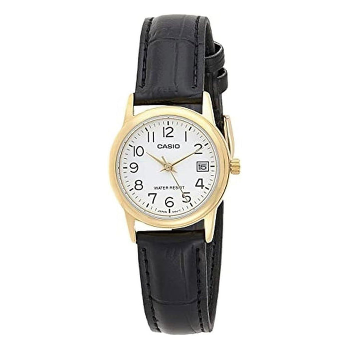 Casio Women's White Dial Black Leather Band Analog Japanese Quartz Watch - LTP-V002GL-7B2UDF