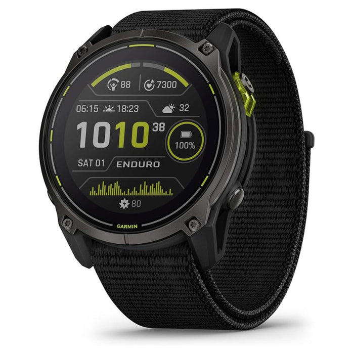 Garmin Enduro 3 Unisex Carbon Gray DLC Titanium with Black UltraFit Nylon Strap Solar Sapphire Extreme Battery Life, Detailed Mapping, Built-in LED Flashlight 51 Millimeters Ultraperformance GPS Smartwatch - 010-02751-00