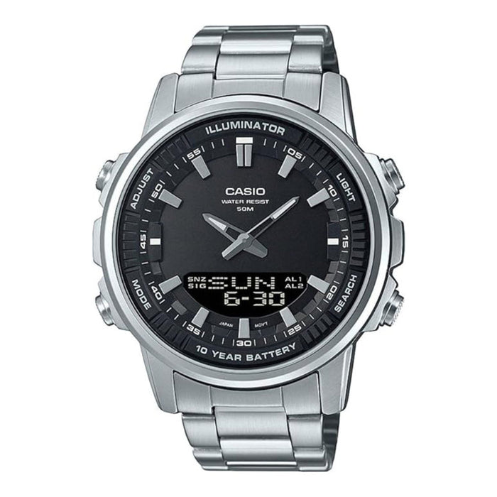Casio Men's Black Dial Silver Stainless Steel Band Analog-Digital Quartz Watch - AMW-880D-1AVDF