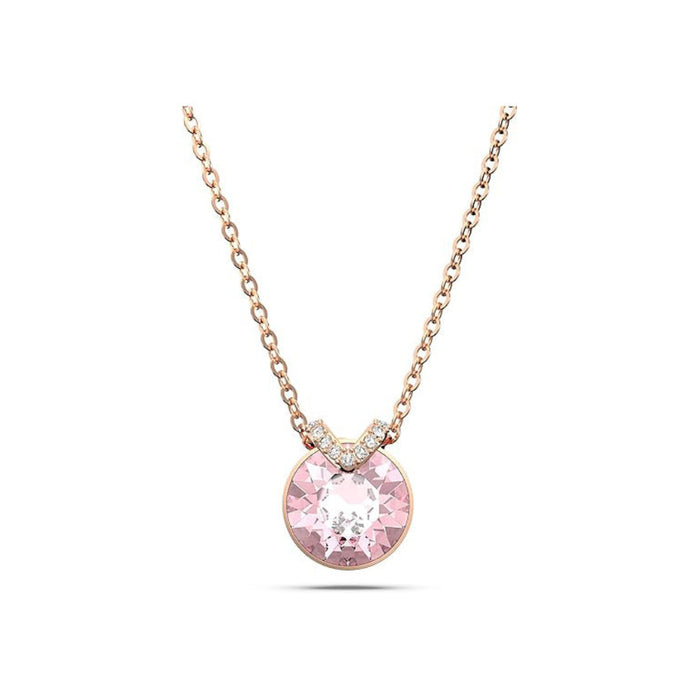 Swarovski Women's Round Pink Center Crystal and Crystal Pavé on Rose-Gold Tone Finished Chain Bella V Pendant Necklace - 5662088