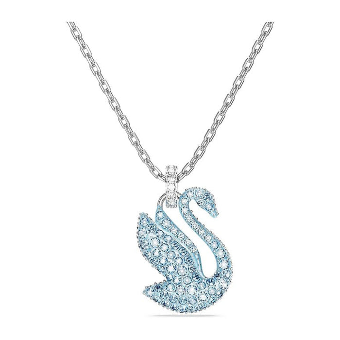 Swarovski Women's Rhodium Finished Swan Motif with Blue Pavé and Clear Stones Swan Pendant Necklace - 5660594