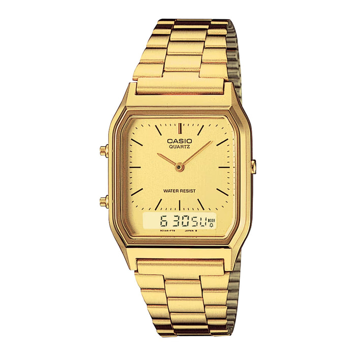 Casio Men's Gold Dial Stainless Steel Band Analog-Digital Quartz Watch - AQ-230GA-9DMQ
