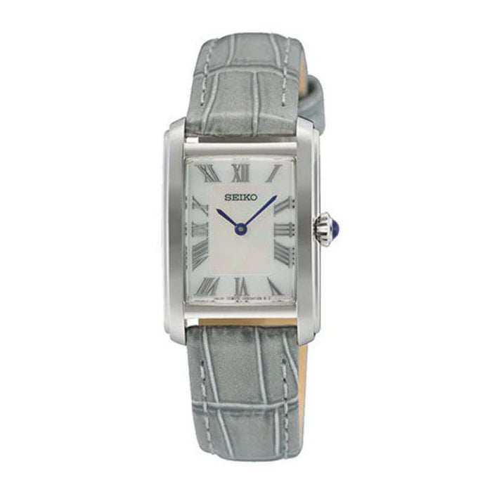 Seiko Women's Mother of Pearl Dial Grey Cow Leather Band Analog Quartz Watch - SWR099