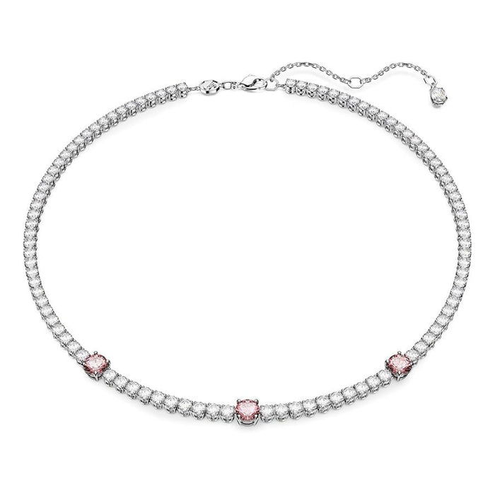 Swarovski Women's Mixed Cuts Pink Rhodium Finished Matrix Tennis Necklace - 5666165