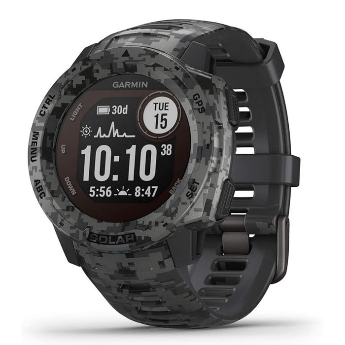 Garmin Instinct Solar Unisex Graphite Camo Built-in Sports Apps And Health Monitoring Rugged Outdoor Smartwatch - 010-02293-15