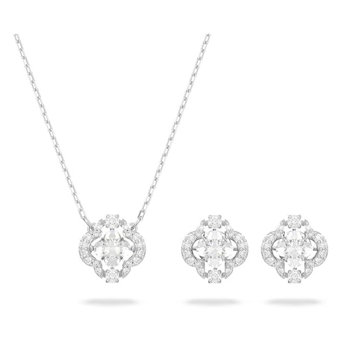 Swarovski Women's Pink And White Crystals In A Rose-Gold Tone Finished Setting Una Necklace And Pierced Stud Earring Jewelry Set - 5516488